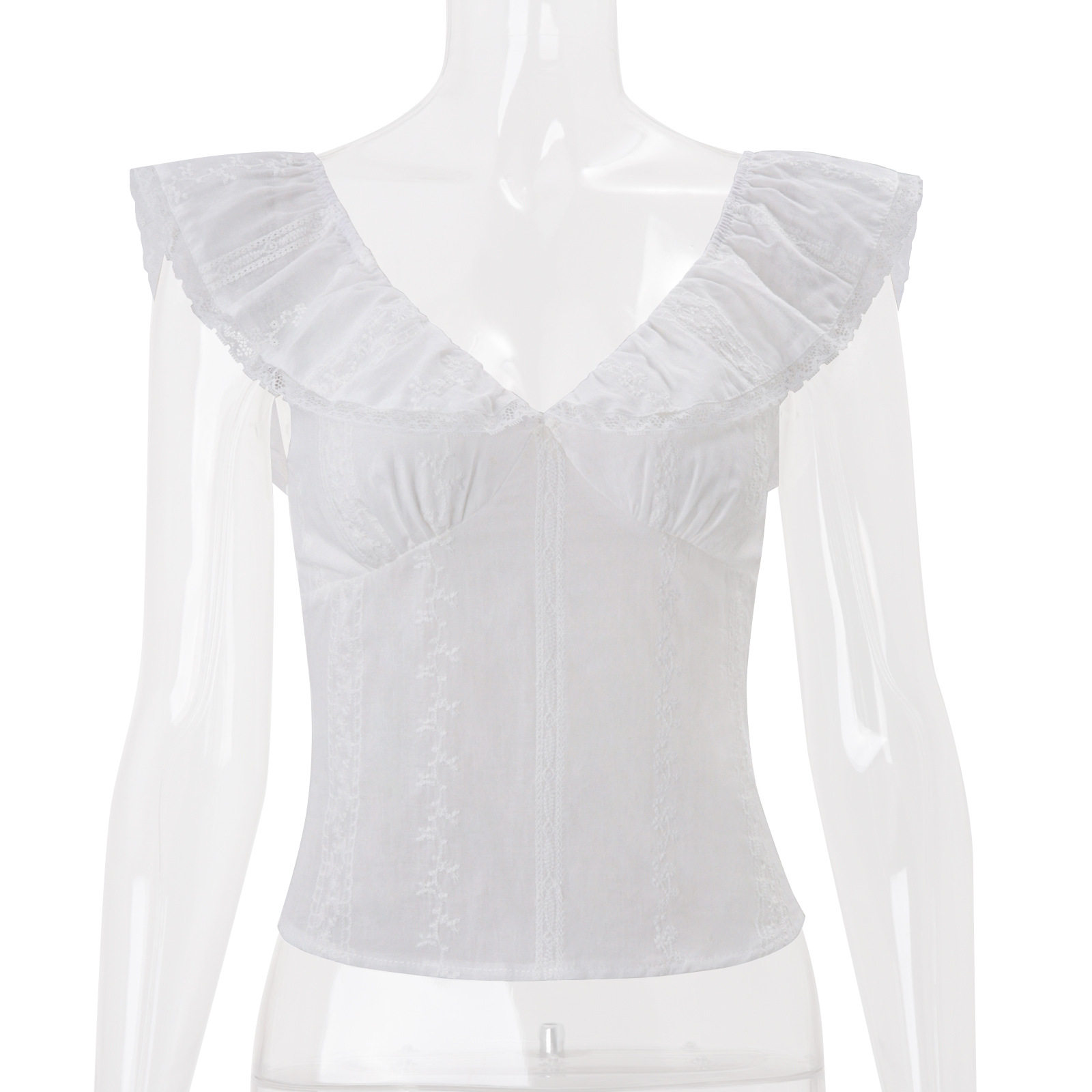 Womens Short Sleeve V Neck Ruffled T Shirt Sweet French Style Fitted Waist Summer Fashion Wholesale Available