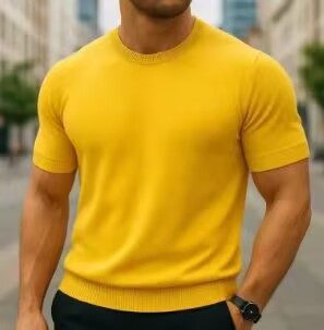 男士短袖t恤韩版潮流圆领半截袖春秋男装修身纯色衣服帅气针织衫