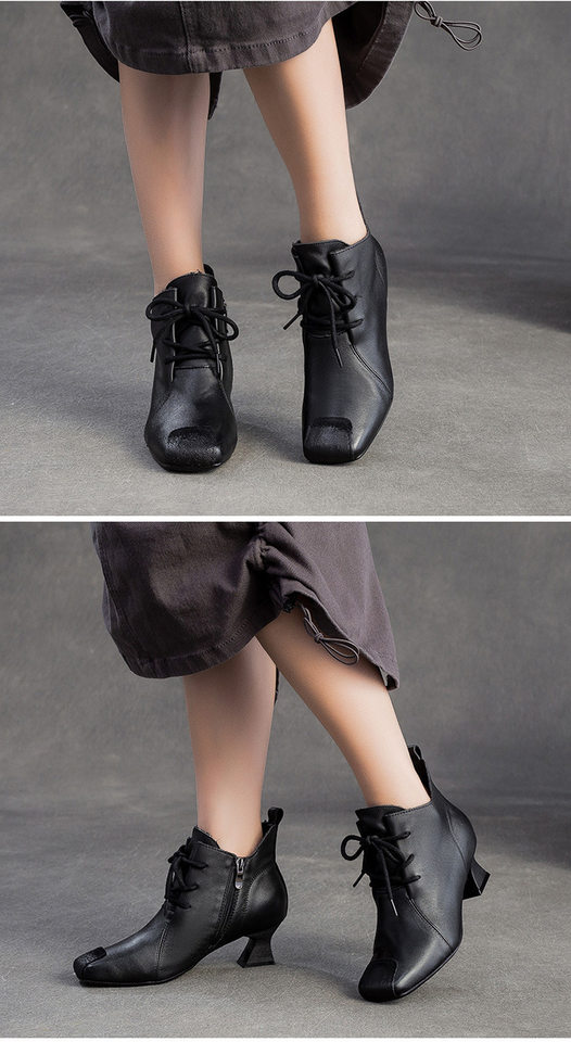 Boot Nữ Da Bò Cổ Lửng Gót Vuông Chiều Cao Đế Khoảng 5cm Màu Đen, Nâu chi tiết 8