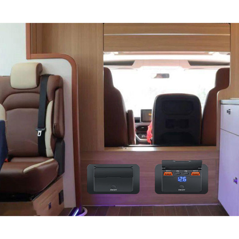 New Car Bus Modified Car Charger Dual Qc+Pd Digital Display Voltmeter Key Switch