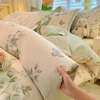 Autumn and Winter Thickeneded Pure Cotton Brushed Bed Three-Piece Set Pure Cotton Quilt Cover Bed Bed Sheets Three-Piece Set Accessible Luxury Classy Bedding