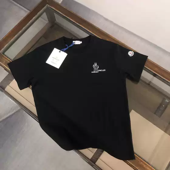 25 Cross-border New Mouth Men's Short-sleeved Crewneck Embroidered T-shirt Loose All-match Men's Base Shirt Factory Outlet