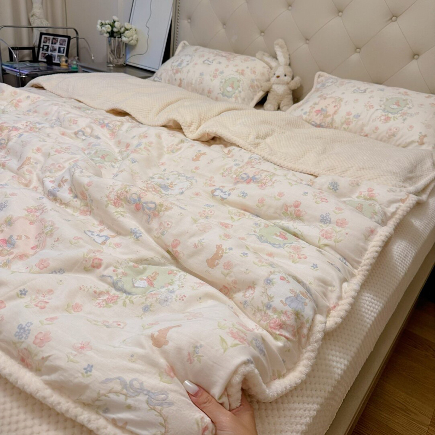 Autumn and Winter Cotton Fleece-Lined Four-Piece Set, Class a Maternal and Infant Grade Pure Cotton Double-Layer Yarn Waffle Velvet Milk Velvet Warm Three-Piece Set