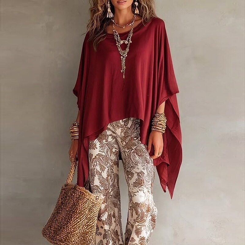 Womens Spring Batwing Sleeve Top Casual Loose Fit Solid Color Perfect for Everyday Wear Wholesale Available