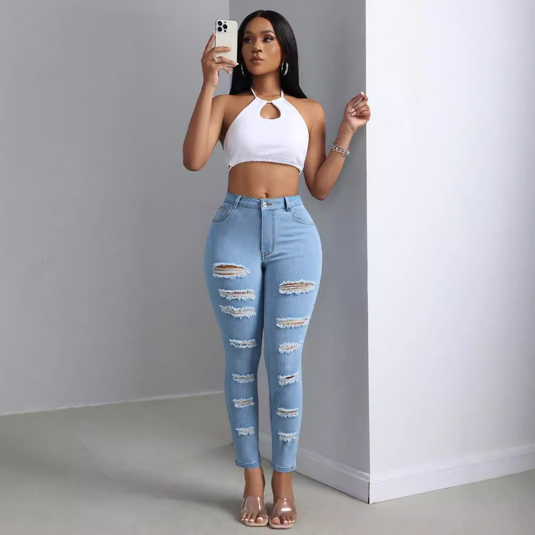 Skinny Ripped Jeans for Women Stylish Versatile Comfortable Fit Casual Wear Everyday Use Wholesale Available