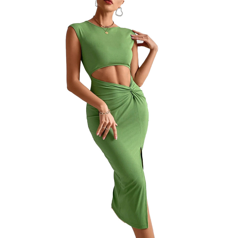 Sleeveless Knit Bodycon Dress Sexy Hollow Out Design Elegant for Parties and Events Wholesale Available