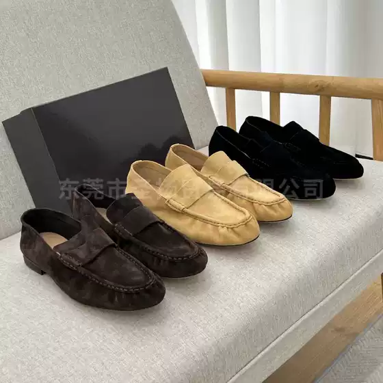 Old Money Row Style Minimalist Leather French Retro Loafer Shoes for Women Low Heel Pleated Comfortable Hidden Wedge Slip-On Commuter Flats