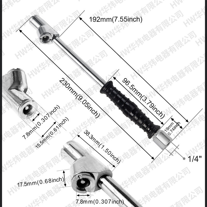 Vehicle-Mounted Tire Inflation Rod Double-Head Inflation Rod Inflator Nozzle with Anti-Slip Sleeve Suitable for 1/4 External Thread Connection