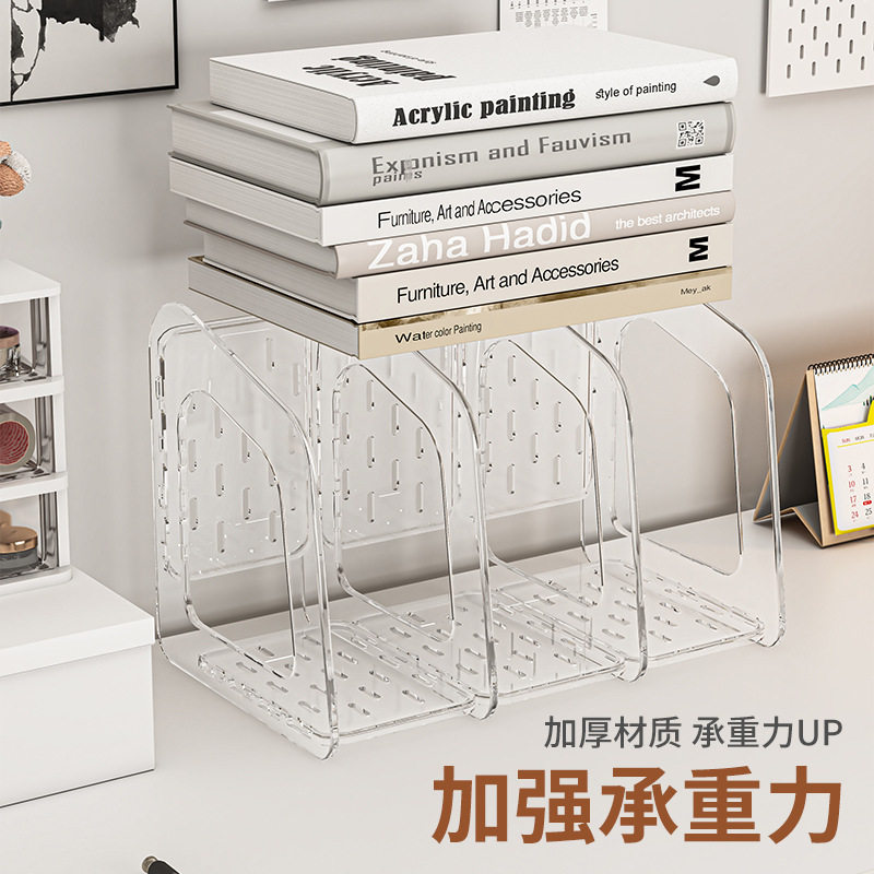 Acrylic Transparent Book Stand, Desktop Bookshelf, Partition for Organizing Books, Creative Design with Three Compartments