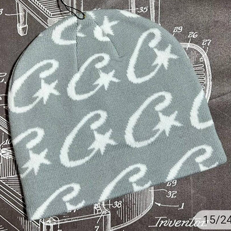 2023 European and American cross-border letter jacquard hip-hop trend fashion brimless hat hot girl street warm knitted hat wool