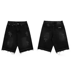 Cross-border foreign trade wholesale CH Crow cross embroidery leather do old Europe and the United States Joker casual loose Denim shorts