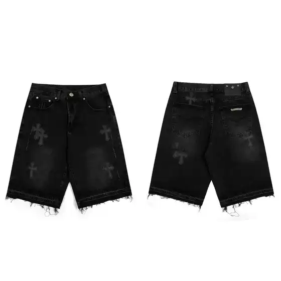 Cross-border foreign trade wholesale CH Crow cross embroidery leather do old Europe and the United States Joker casual loose Denim shorts