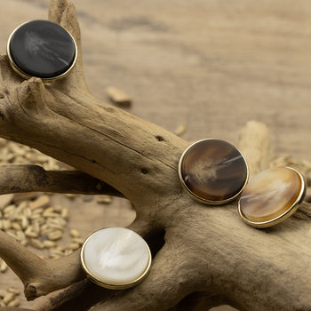 Black Resin and Metal Double Button Combination Button Brown Color Women's Coat Suit Cashmere Plush Overcoat Buckle