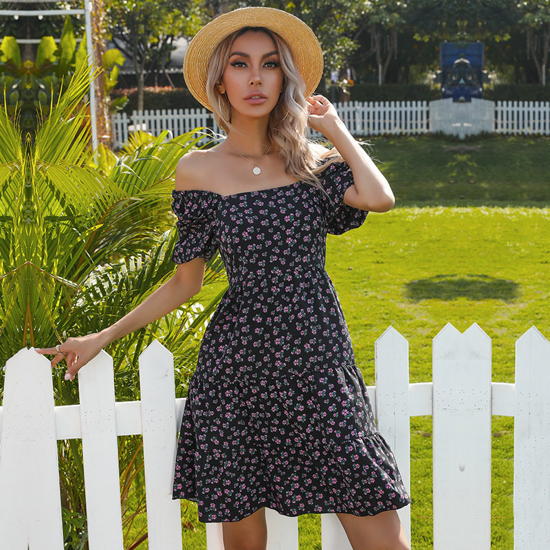 Floral Ruffle One Shoulder Dress French Country Style Pleated Design Lightweight Fabric Perfect for Summer Events