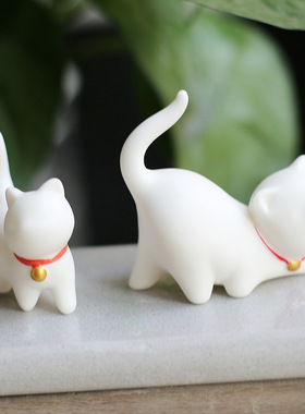 白瓷桌面摆件陶瓷创意茶宠可爱手工招财小猫咪装饰教师节生日礼物
