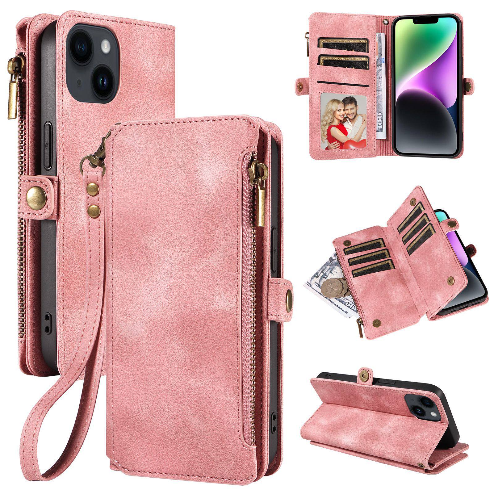 Suitable for iPhone 17 Pro Max Phone Case, Apple 16E Phone Leather Case, 15 Flip Cover Zipper Wallet Protective Case