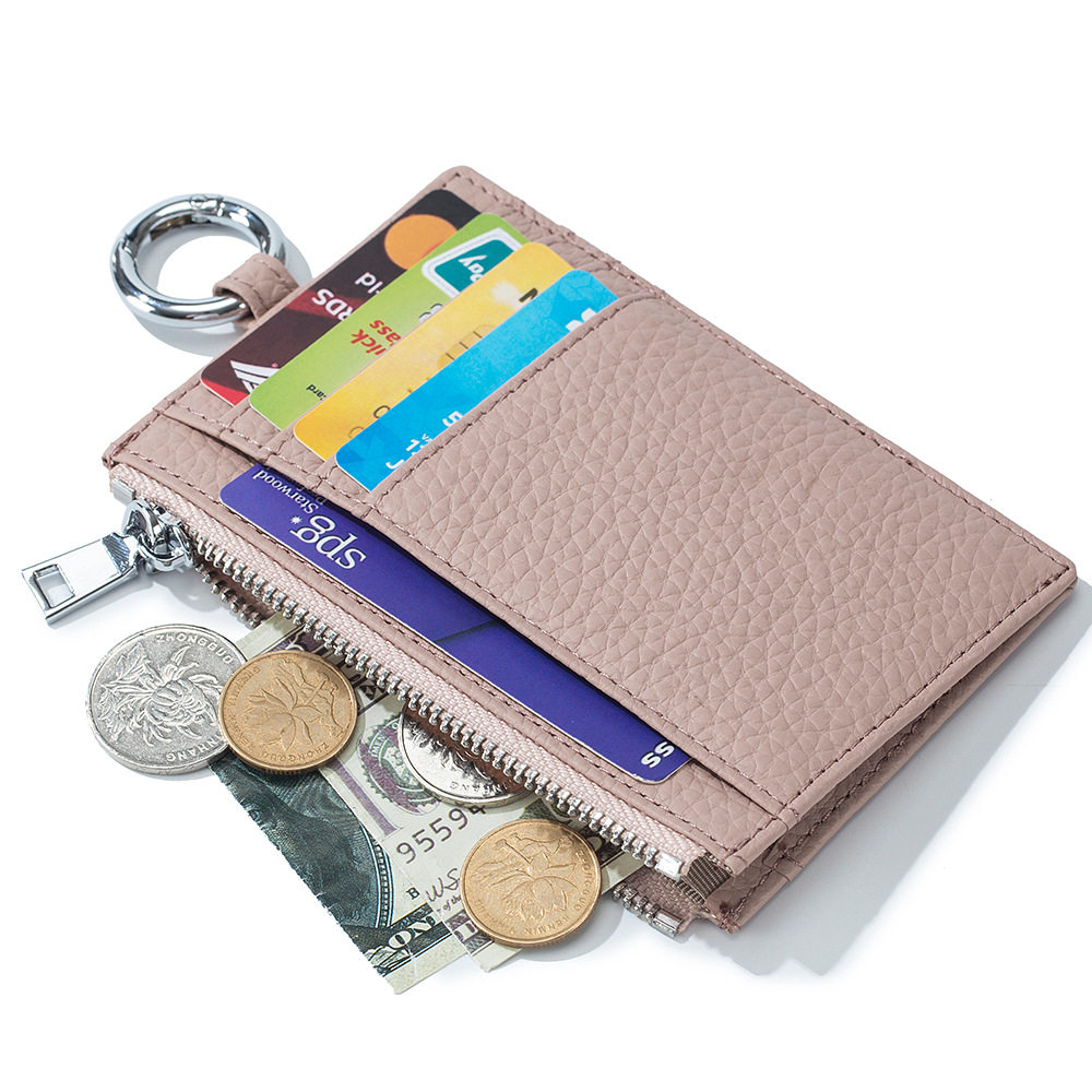 Genuine Leather Litchi Pattern Zipper Coin Purse Driver's Card Bag Ultra-thin Japanese-style Multifunctional Coin Bag Card Bag Women's Small and Exquisite
