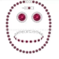 Red crystal roman platinum [necklace bracelet earrings] set