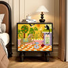 Solid Wood French Retro Drawer Cabinet Abstract Art Storage Cabinet Bedroom Bedside Table Living Room Side Cabinet Storage Cabinet