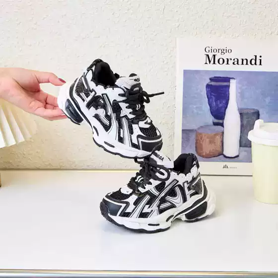Original Balenciaga Internet Celebrity Style Lace-Up Sneakers with Inner Velcro for Men, Women, and Children, Versatile Running Shoes, Casual Retro-Style Sports Shoes