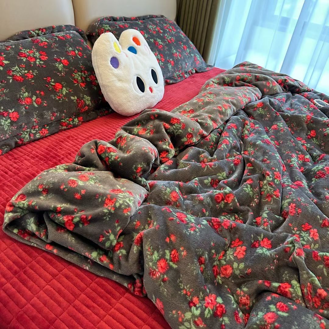 Winter Thickened Milk Velvet Bed Cover Four-Piece Set Student Dormitory Three-Piece Set Winter Warm Quilt Cover Bed Sheet Velvet Bedding