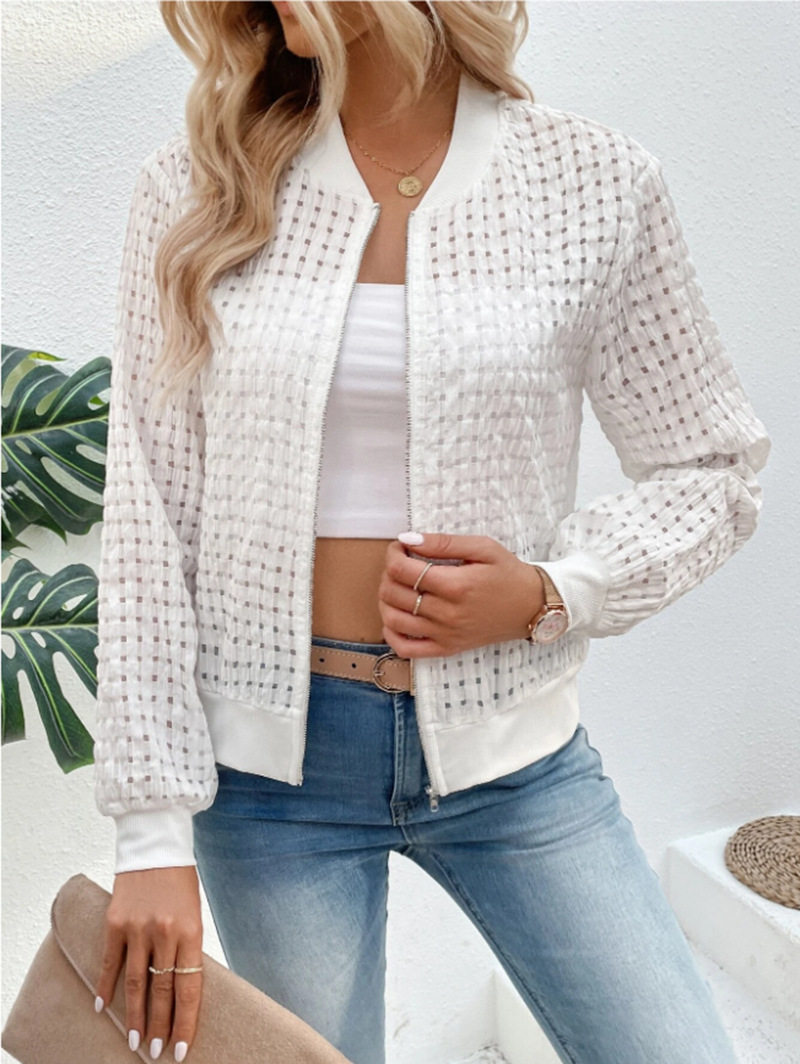 Autumn Long Sleeve Zip Decorated Cardigan Jacket Printed Design Lightweight Fabric Casual Style Wholesale Available