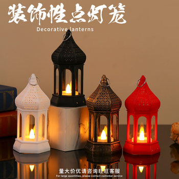 Led Hexagonal Electronic Wind Lamp Christmas Decoration Halloween Gift Middle Eastern Festival Candle Holder Plastic Luminous