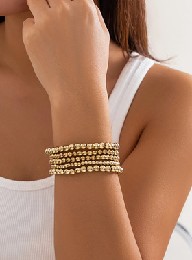 欧美跨境饰品甜酷串珠辣妹ins手饰 小众设计爱心吊坠金属风手链