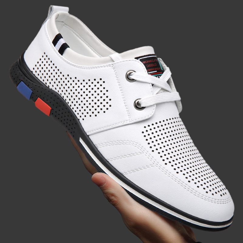 Leather shoes Male Cowhide Summer Hollow Breathable Youth Business Leisure Shoes 2021New Soft End Within the higher Male  皮鞋男牛皮夏季镂空透气青年商务休闲鞋子2021新款软底内增高男鞋 Leather shoes Male Cowhide Summer Hollow Breathable Youth Business Leisure Shoes 2021New Soft End Within the higher Male 