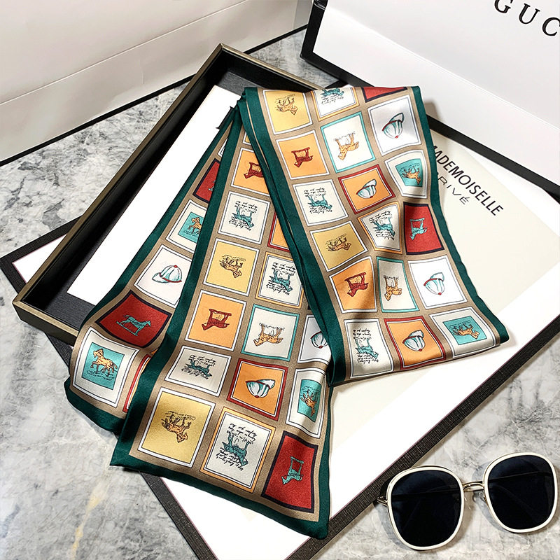 High-End Retro Orange French Ribbon Headband Silk Scarf Women's Small Long Silk Scarf Wholesale Professional Scarf Scarf