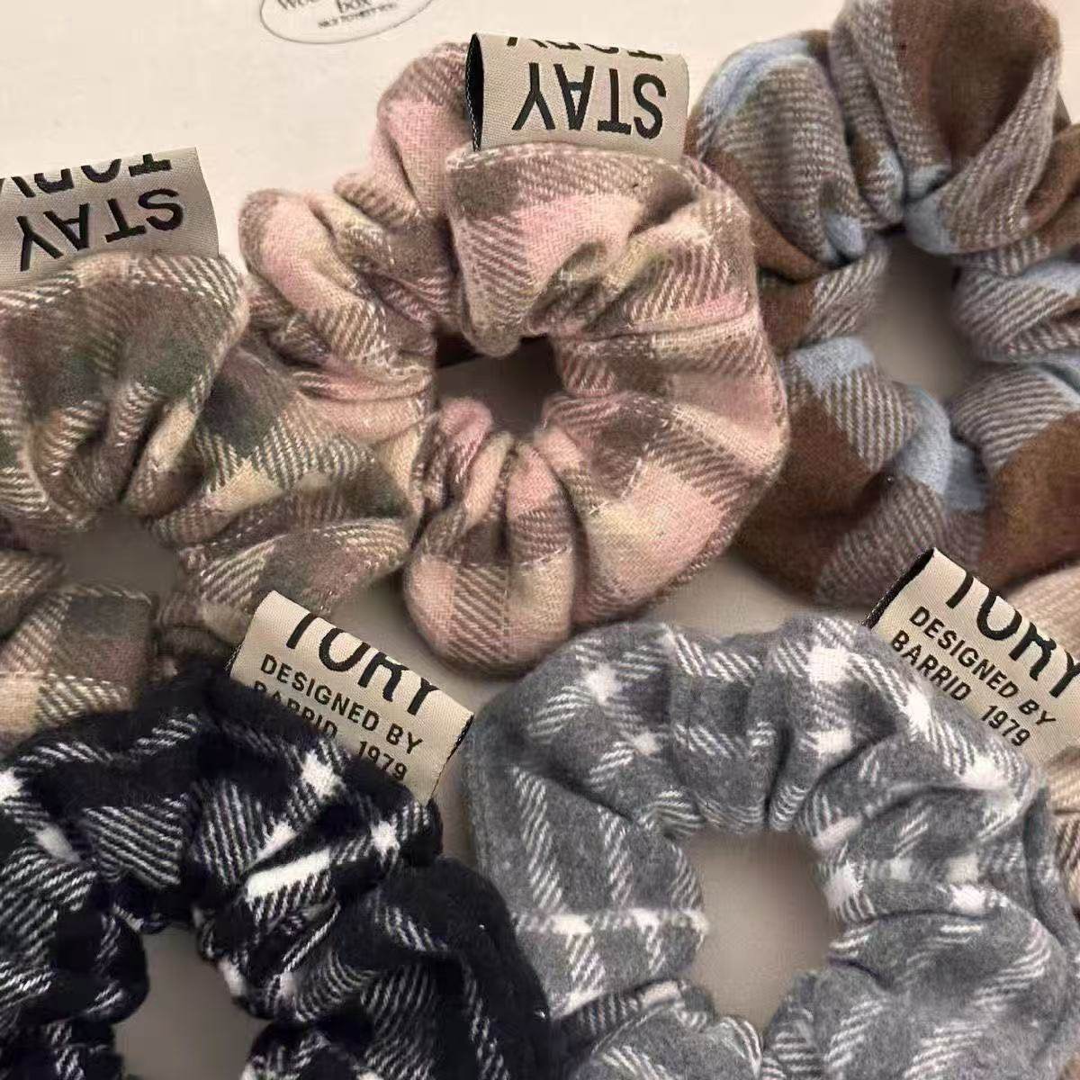 Autumn and Winter Hair Accessories New Plaid Retro Plaid Hair Band Preppy Ball Hair Headdress Daily Hair Rope K-Style