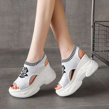 Sandals women's popular summer new plus size platform cake bottom fly woven fish mouth open toe thick bottom casual sandals wholesale