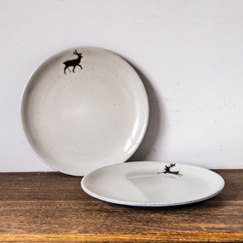 Trendy Little Deer Plate Ceramic Embossed Serving Plate Mille-Feuille Cake Plate Western Plate Steak Plate Curry Rice Plate Minor Flaws