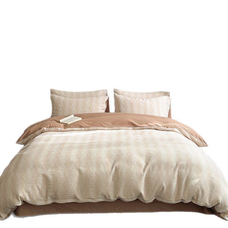 Three-Layer Yarn 100 Cotton Jacquard Bed Four-Piece Set Pure Cotton Quilt Cover Bed Bed Sheets Three-Piece Set Fitted Bed Sheets Accessible Luxury Bedding 4