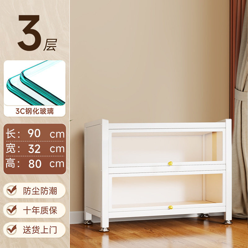 带门玻璃书柜钢制书架落地防尘铁皮手办展示柜家用储物柜收纳柜子