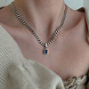 Diamond Blue Zircon Necklace Women's Niche Design Heavy Industry Simple Thick Chain Lucky Clavicle Chain 2022 Trendy