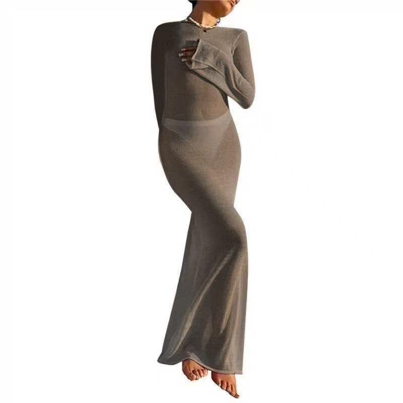 Long Sleeve Backless Dress Round Neck Beachwear Summer Style Sexy Design Wholesale Available