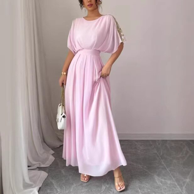 Women's Chiffon Elegant Crew Neck Dolman Sleeve Dresses