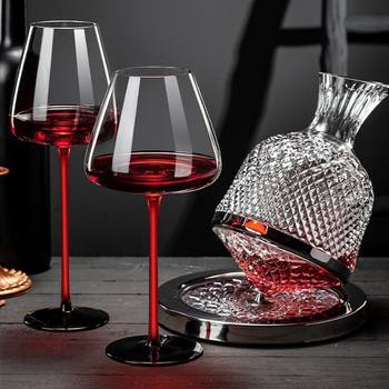 Light Luxury Burgundy Red Wine Glass for Home Use Black and Red Bow Tie Crystal Glass Large Belly Goblet Champagne Glass Wine Set Wholesale