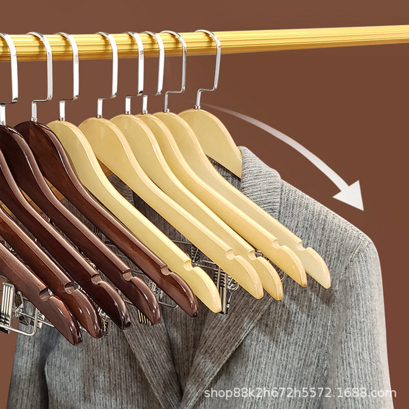 High-End Hotel Wide Solid Wood Clothes Hanger, Wooden Trouser Rack, Suit Non-Marking Trouser Clip, Wooden Clothes Support, Clothes Drying Rack with Clips