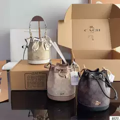 Tote Bag for Women, Genuine Leather Lv Bag, Coach Dempsey Drawstring Bucket Bag, Handbag, Crossbody Bag, Cylinder Bag
