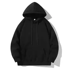 Retro Street Pure Color Hooded Sweatshirt for Men and Women in Winter Fleece-Lined and Thickeneded Loose Couple Jackets Advertising Shirts
