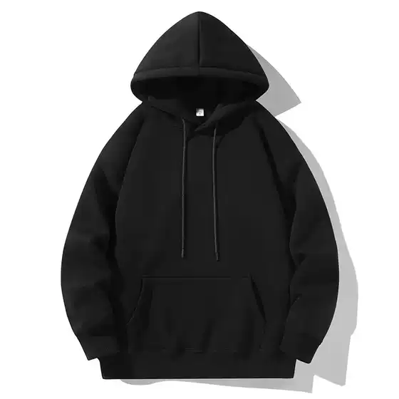 Retro Street Pure Color Hooded Sweatshirt for Men and Women in Winter Fleece-Lined and Thickeneded Loose Couple Jackets Advertising Shirts