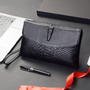 High-End Crocodile Pattern Men's Clutch Bag Black Genuine Leather Soft Leather Wallet New Large-Capacity Envelope Bag Clutch Bag