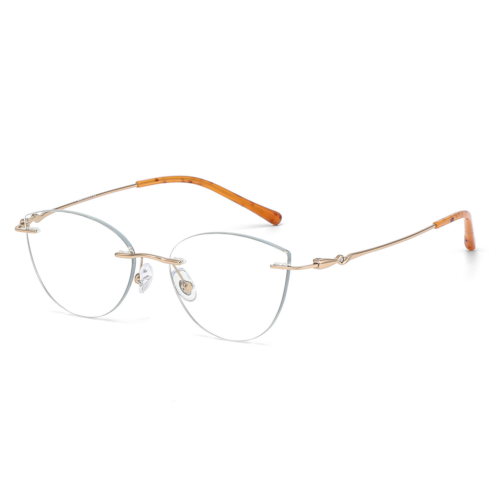 New Titanium Frame Cat-Eye Rimless Glasses 90808 Finely Carved Thin Edge Feminine White-Collar High-Sense Rimless Glasses Frame