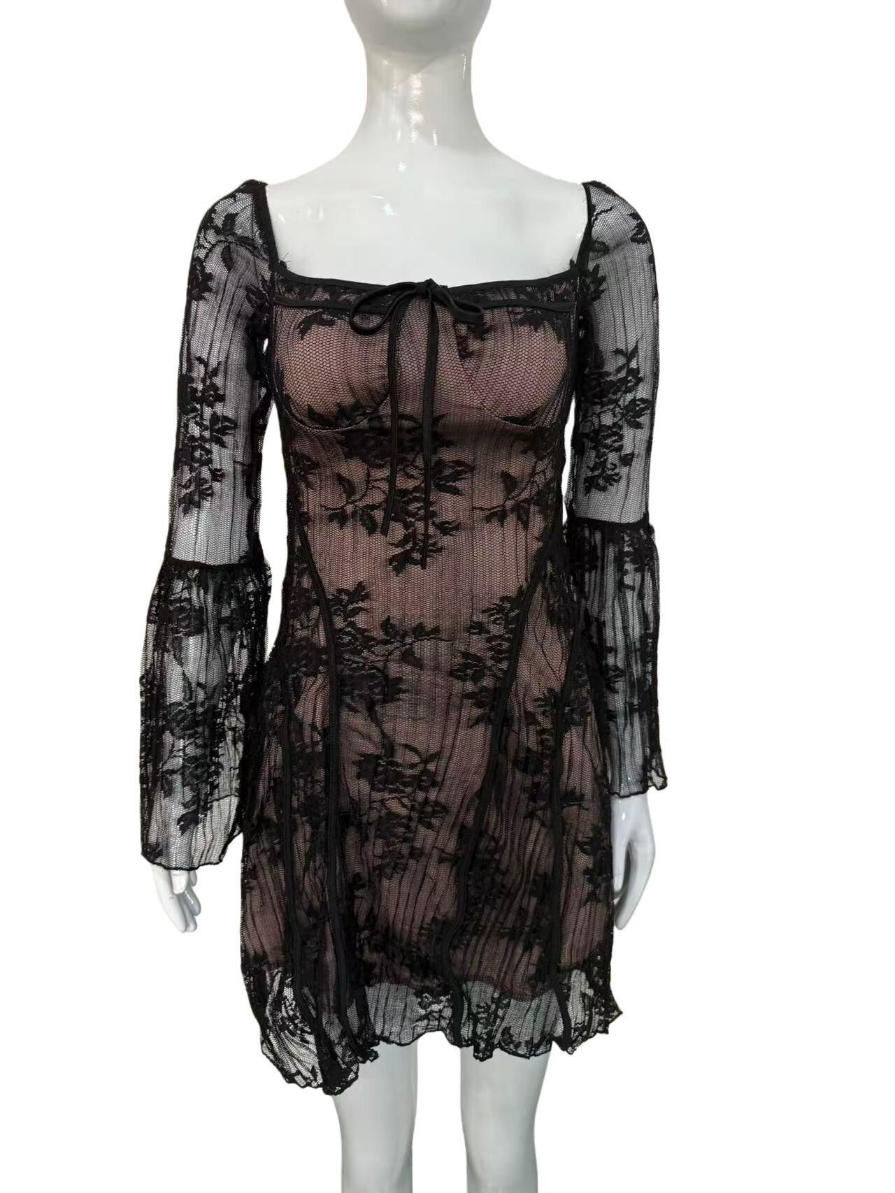 Womens Lace Flare Sleeve A Line Dress Elegant Slim Fit Stylish Design Perfect for Autumn Events Wholesale Available