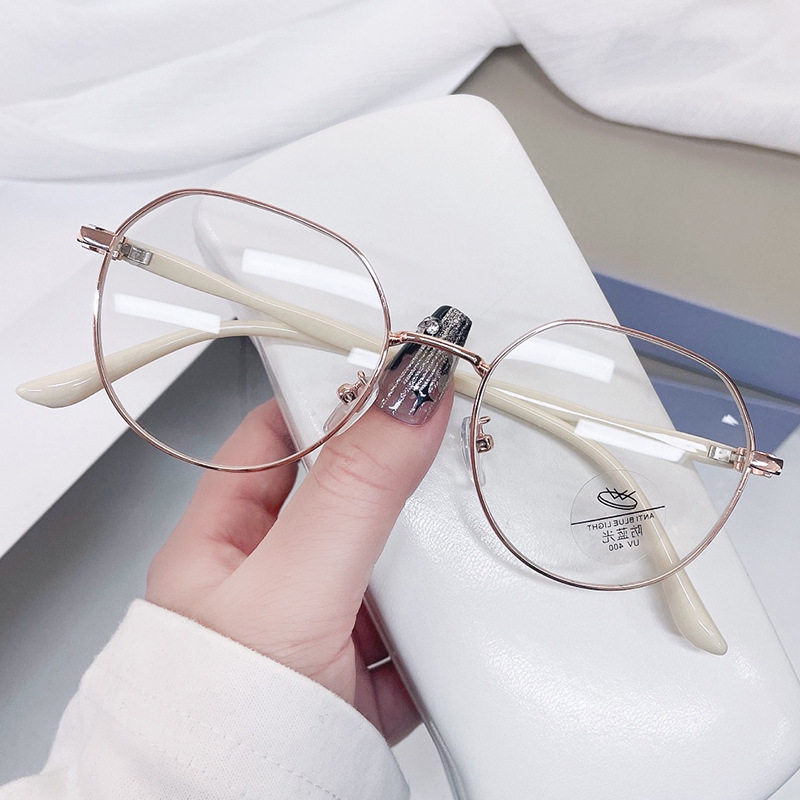 New Style Metal Anti-Blue Light Myopia Glasses Fashionable Retro Round Glasses Frame Women's Ins Simple Lightweight Flat Glasses