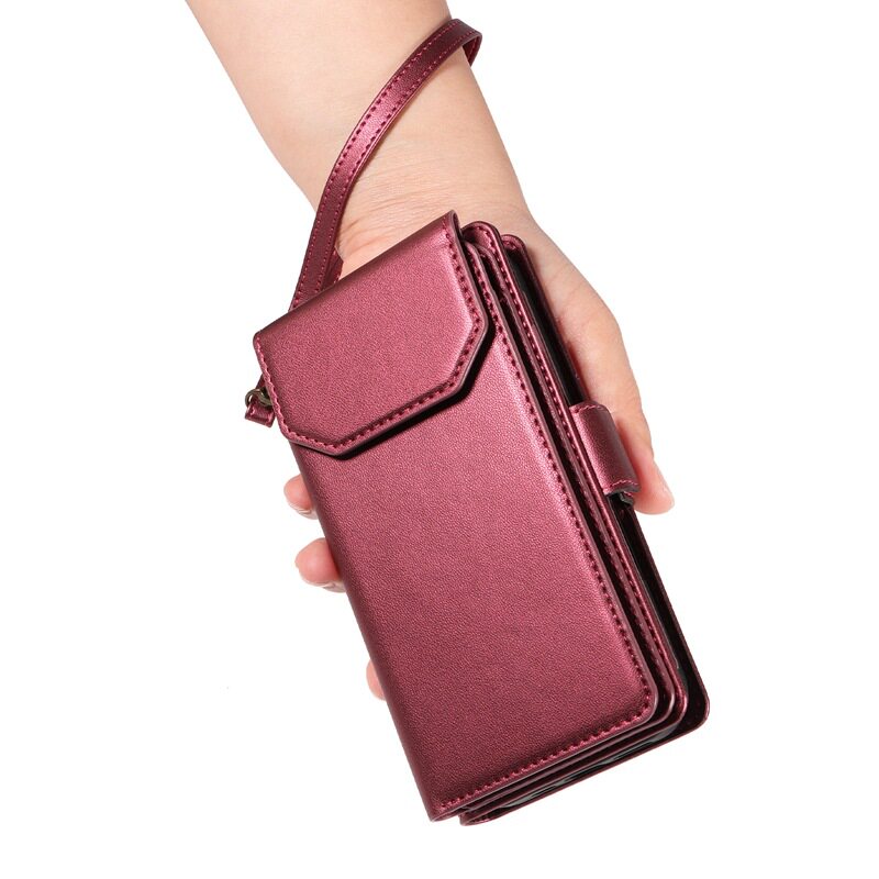 Suitable for Iphone17 Multi-Card Wallet Mobile Phone Leather Case Apple 15 Pure Color Card S25 Google 9A Protective Case