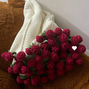 Rose Bouquet Blanket Hand-woven Material Bag Wool Group Crocheted Flower Blanket Blossom Blanket Finished Bouquet Blanket