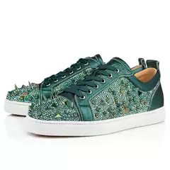 CL and GZ men's shoes with green rivets, rhinestone cowhide, low cut, red sole, women's shoes, couple board shoes, casual and versatile